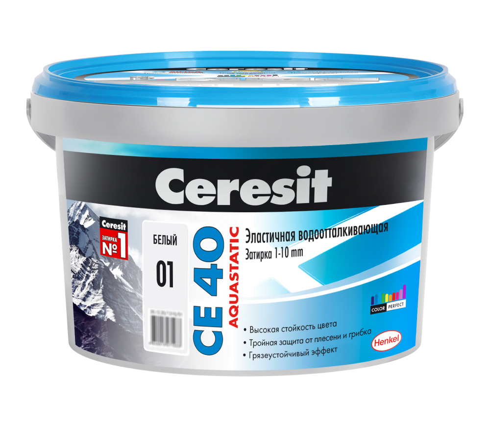 Затирка "Церезит" Aquastatic CE40 Белая ( №01 ) 2 кг ( Ведро )