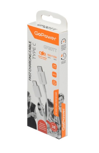 Кабель GOPOWER GP20TT Type-C /Type-C 3А медь/ПВХ, белый 1м