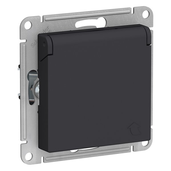 Механизм розетки СП SYSTEME ELECTRIC Atlas Design 1-м 16А IP20 с/з, защ.шторки с крышкой, карбон