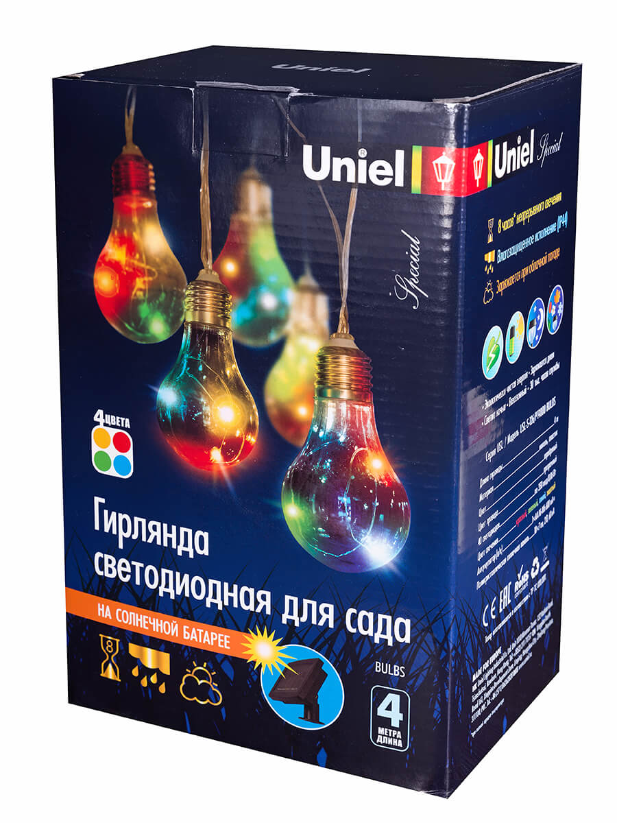 Гирлянда на солнечной батарее UNIEL Bulbs 3Вт IP44 пластик/стекло