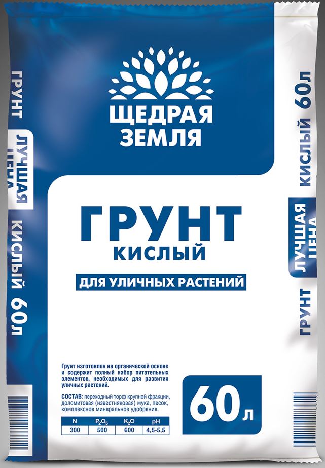 Грунт кислый Щедрая земля 60л