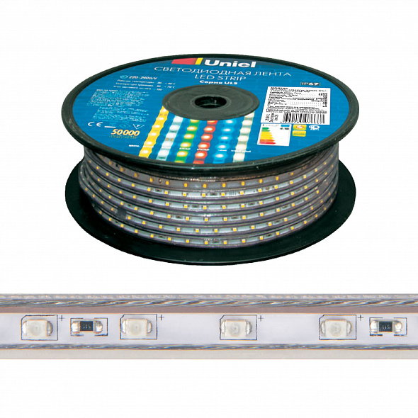 Светодиодная гибкая герметичная лента ULS-2835-120LED/m-10mm-IP67-220V-10W/m-50M-6500K