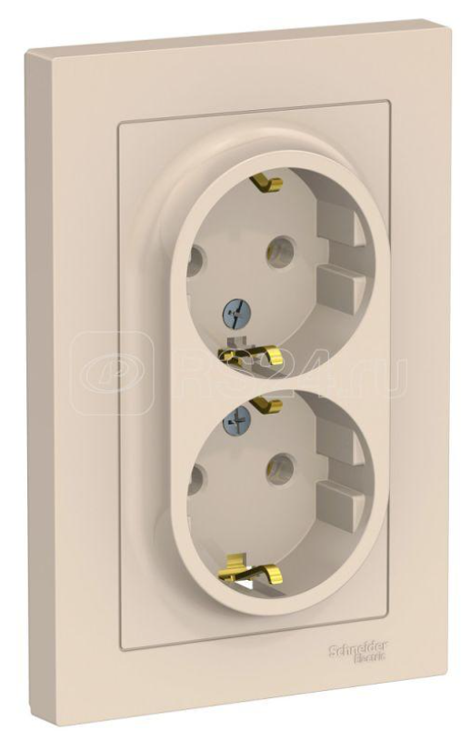Розетка СП SYSTEME ELECTRIC Atlas Design 2-м 16А IP20 с/з, бежевый
