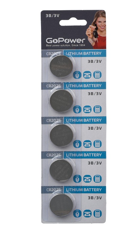 Батарейка GOPOWER литиевая CR2025 BL5 3V 5 шт