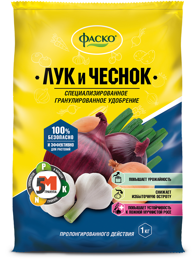 Удобрение сухое Фаско 5М  минеральное для Лука и чеснока гранулированное 1 кг