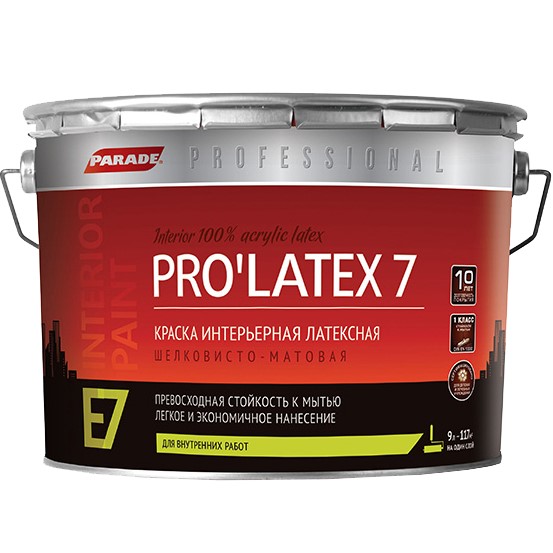 Краска латексная "Parade Prolatex Е7" база А, шелк-мат. 9 л