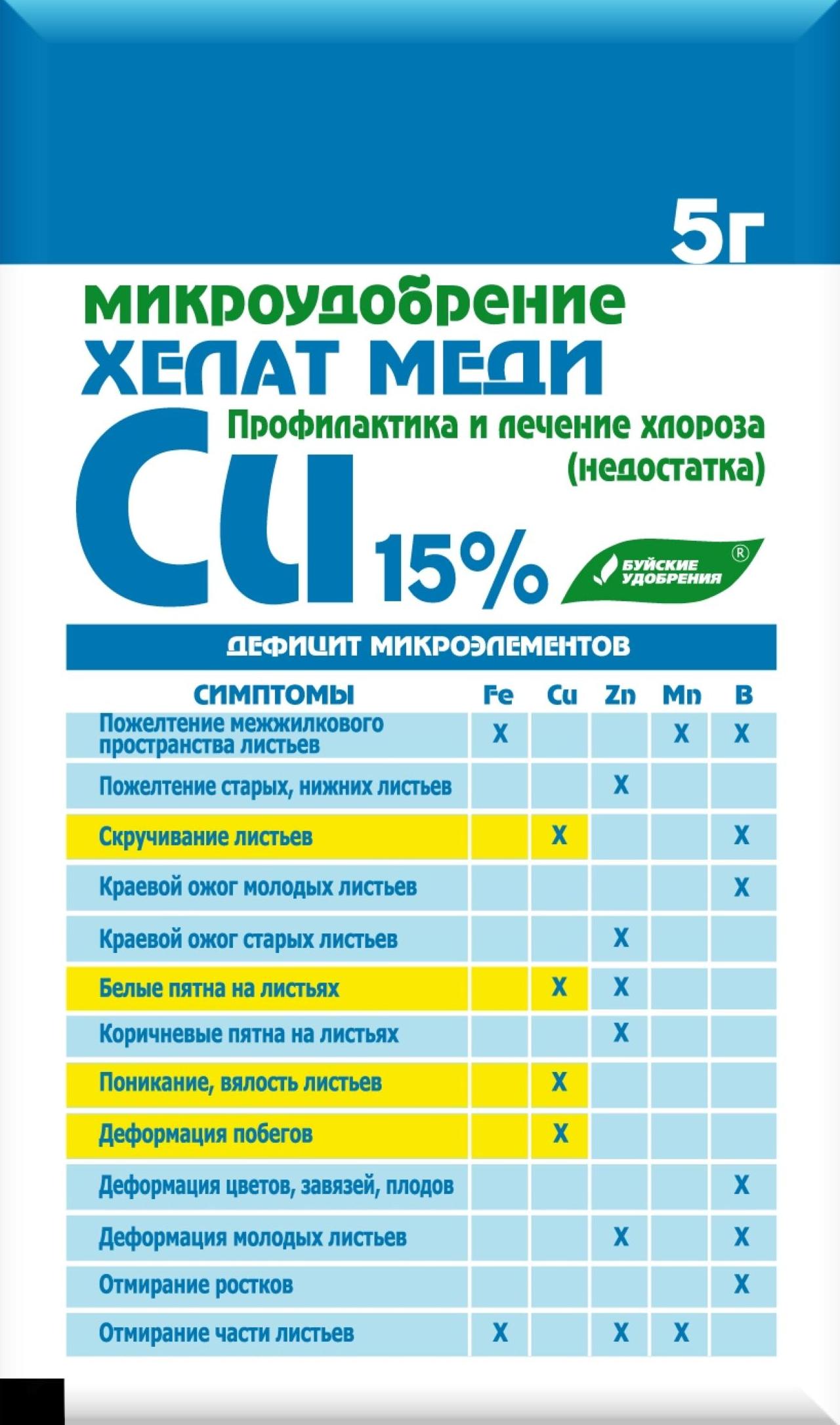 Удобрение сухое БХЗ Хелат Меди минеральное 5г