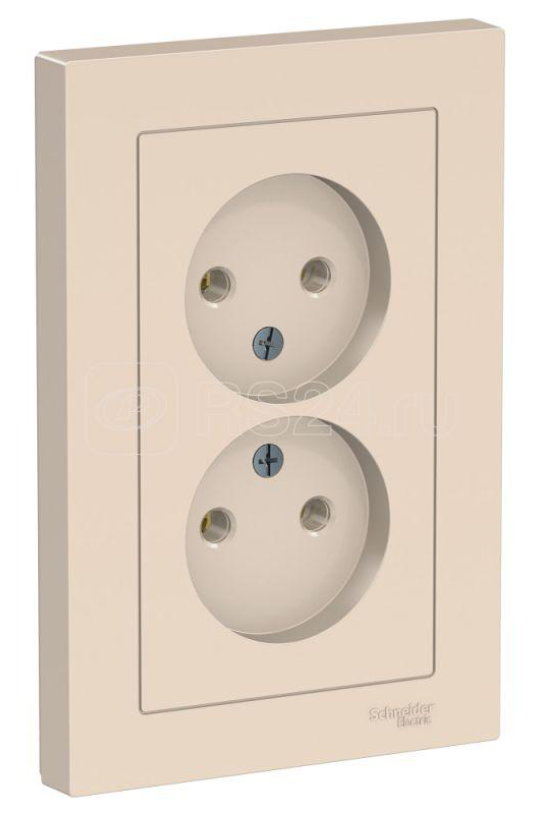 Розетка СП SYSTEME ELECTRIC Atlas Design 2-м 16А IP20 б/з, бежевый