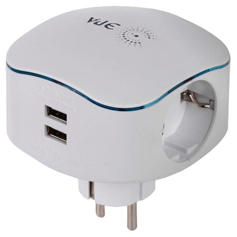 Разветвитель ЭРА SP-3e-USB-2A на 3 роз. + 2USB 16А IP20 с/з, белый