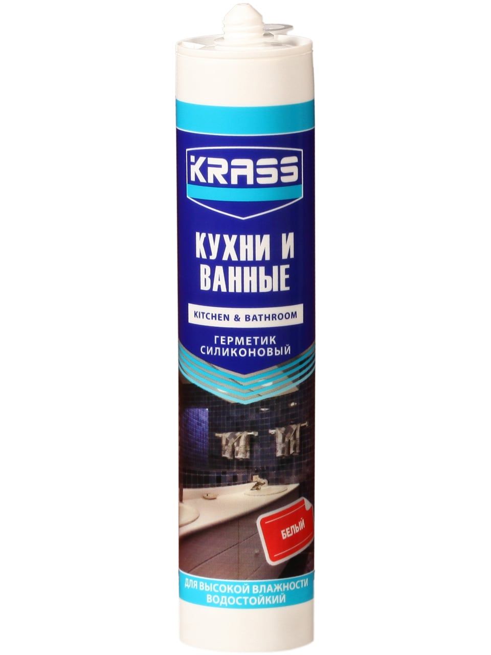 Герметик "Krass" для кухни и ванны, белый 300 мл