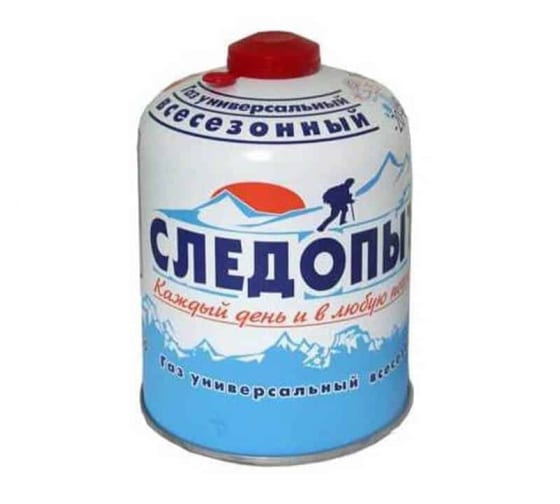 Газ для порт. плит «СЛЕДОПЫТ», метал. баллон, 450 г,  резьб., (всесезонный) КОРЕЯ/12/
