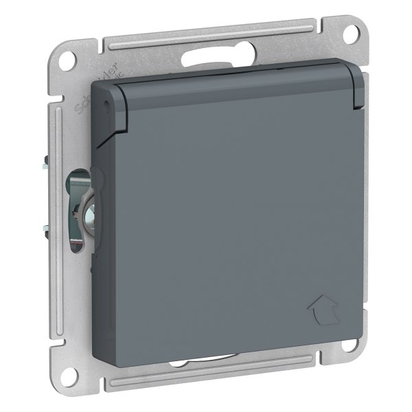 Механизм розетки СП SYSTEME ELECTRIC Atlas Design 1-м 16А IP20 с/з, защ.шторки с крышкой, грифель