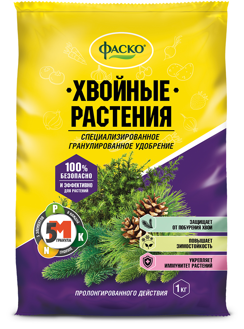 Удобрение сухое Фаско 5М  минеральное для Хвойных растений гранулированное 1 кг