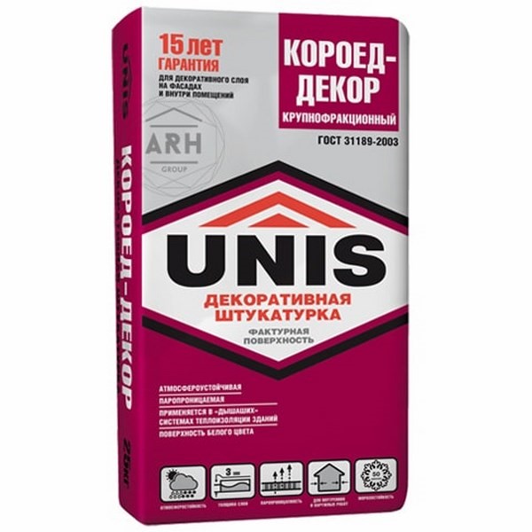 Штукатурка декоративная "Юнис" КОРОЕД-ДЕКОР  25 кг. ( цемент ) (48шт./паллет)