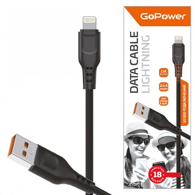 Кабель GOPOWER GP01M USB/Micro USB 2,4А медь/ПВХ, черный 1м