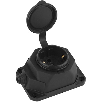 Колодка розеточная ЭРА Б0044543 1-м 16А IP44 с/з, черная каучук