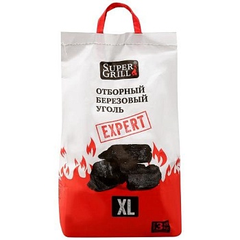 Уголь березовый отборный XL SuperGrill 3 кг (глянцевый пакет)