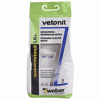 Шпатлёвка полимерная "Vetonit" LR+ белая, для стен и потолков 5 кг. (3 шт./под.)